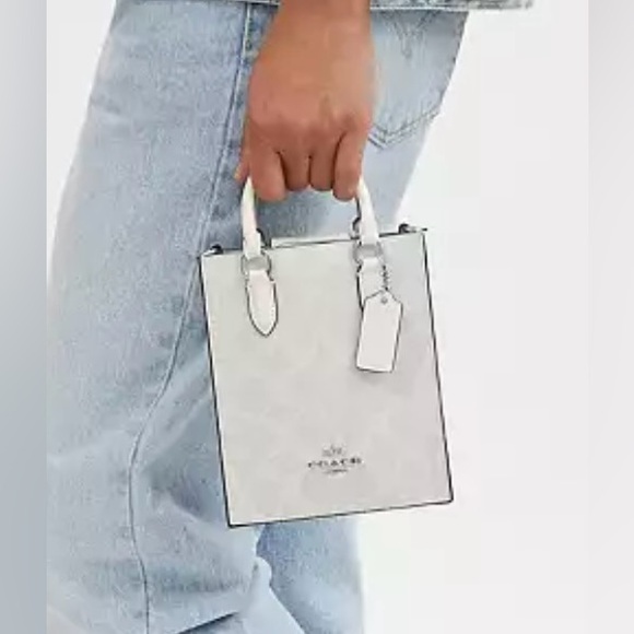 North south mini tote in signature glacier white canvas - Picture 6 of 10